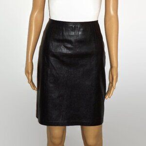 Black Genuine Leather Knee Length Skirt, Sz. 6